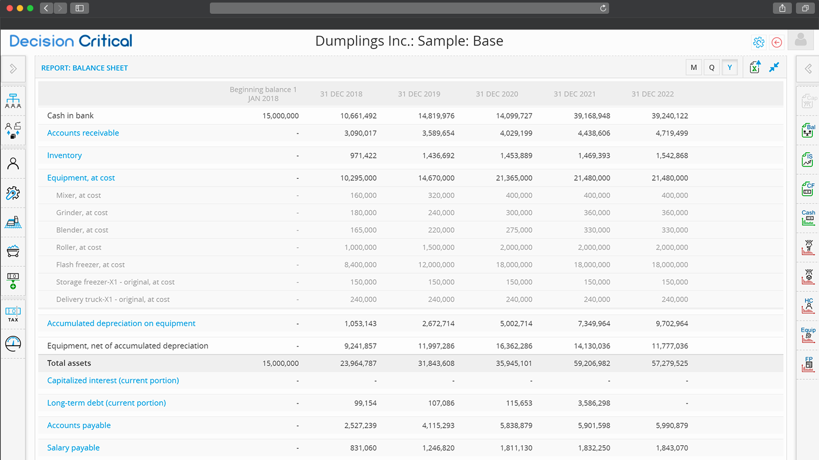 Balance sheet with drilldown